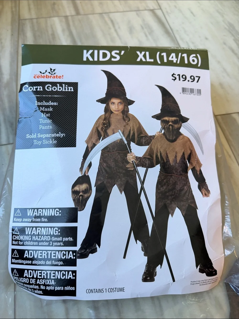 Kids' Corn Goblin Costume XL Brown size kids 14/16